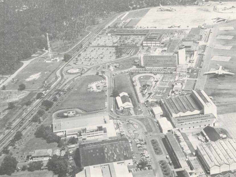 An old photo of Paya Lebar Airport before it was renamed Paya Lebar Air Base, as seen on the Urban Redevelopment Authority's website. Many buildings such as the passenger terminal building, control tower block and some aircraft hangers still remain today.  
