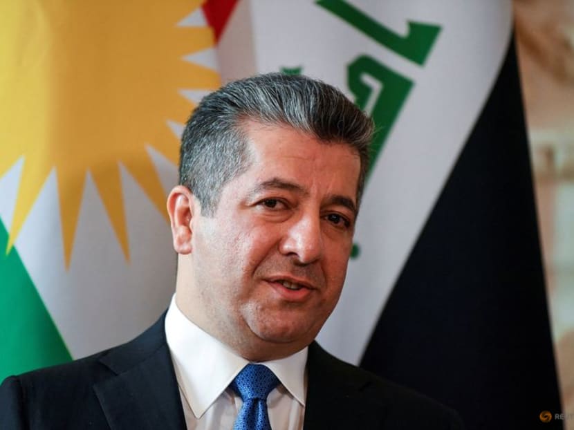 FILE PHOTO: Iraqi Kurdistan Regional Government Prime Minister Masrour Barzani reacts during his meeting with British Prime Minister Boris Johnson (unseen) inside 10 Downing Street in London, Britain April 19, 2022. Daniel Leal/Pool via REUTERS/File Photo FILE PHOTO: Iraqi Kurdistan Regional Government Prime Minister Masrour Barzani reacts during his meeting with British Prime Minister Boris Johnson (unseen) inside 10 Downing Street in London, Britain April 19, 2022. Daniel Leal/Pool via REUTERS/File Photo