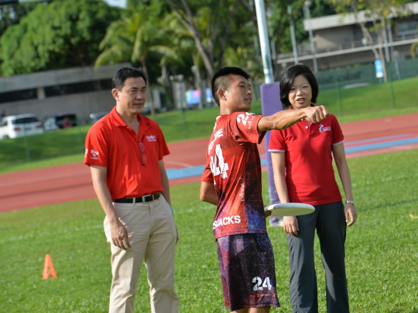 Ms Sim Ann at the ActiveSG U21 Ultimate Frisbee Competition held at Yio Chu Kang today (Nov 28). Photo: Sport Singapore