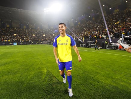 Handout picture released by Saudi Arabia's al-Nassr football club shows Portuguese forward Cristiano Ronaldo during his unveiling ceremony at the Mrsool Park Stadium in the Saudi capital Riyadh on Jan 3, 2023.