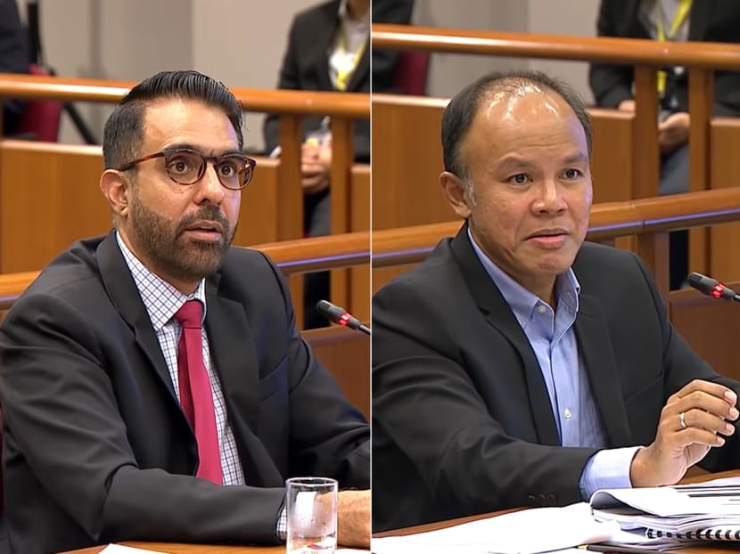 Workers' Party chief Pritam Singh (left) and vice-chair Faisal Manap (right) testifying at Parliament's Committee of Privileges' hearings.