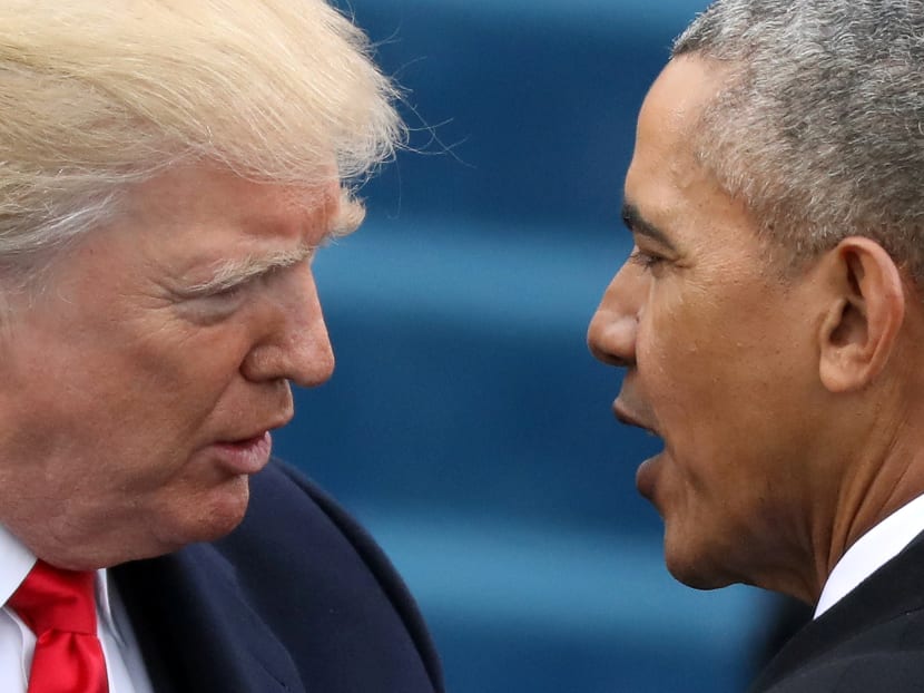 Mr Barack Obama (R) and Mr Donald Trump. Reuters file photo
