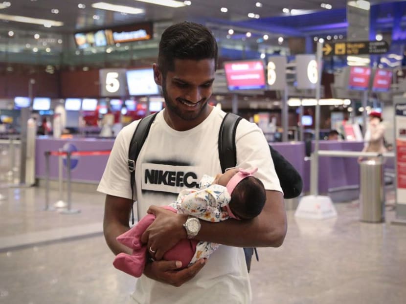 Hariss Harun saying his goodbyes at Changi Airport before leaving for Spain two weeks ago. TODAY FILE PHOTO