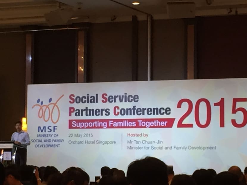 Minister for Social and Family Development Tan Chuan-Jin speaking at the Social Service Partners Conference today (May 22). Photo: Laura Elizabeth Philomin