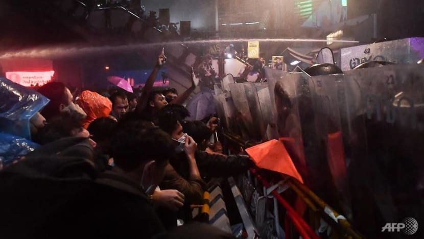 Thai protest leaders declare end to demonstration after police fire water cannon in Bangkok Thai protest leaders declare end to demonstration after police fire water cannon in Bangkok