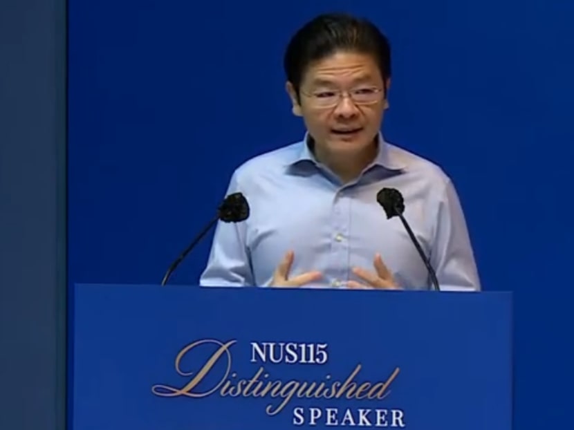 Education Minister Lawrence Wong giving a speech at the National University of Singapore on Dec 3, 2020.