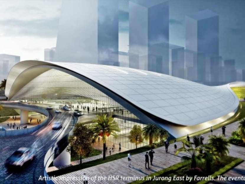 An artist’s impression of the HSR terminus to be built in Jurong East. Its architectural and engineering design, the tunnels and the bridge across the Straits of Johor will be part of Aecom’s tasks. Photo: FARRELLS