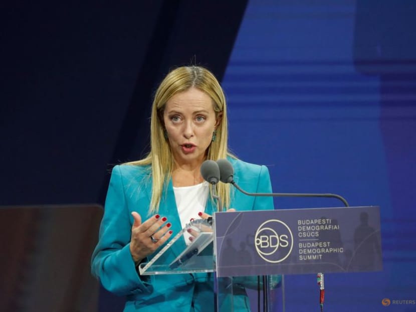 Italian Prime Minister Giorgia Meloni speaks during the Budapest Demographic Summit in Budapest, Hungary, September 14, 2023. REUTERS/Bernadett Szabo Italian Prime Minister Giorgia Meloni speaks during the Budapest Demographic Summit in Budapest, Hungary, September 14, 2023. REUTERS/Bernadett Szabo