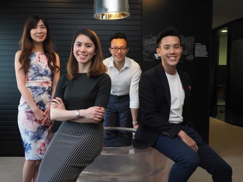 Young Economic Development Board officers who overcame scepticism to create a business tool that is now widely used. (L-R) Crystalbel Foo, Ong Shu Fen, Ben Ong and Ng Wei Wen.