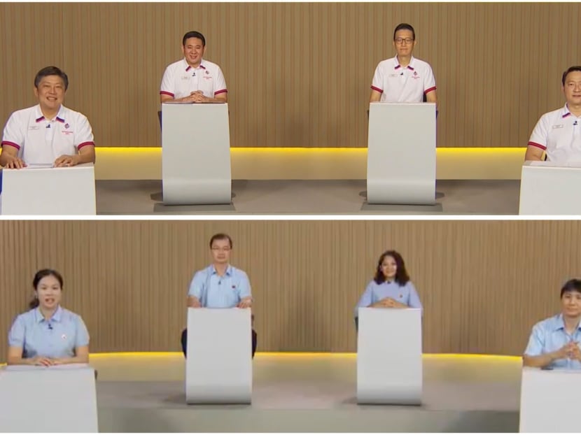 Candidates from the People’s Action Party (top) and the Workers' Party (bottom) are contesting for four seats at Sengkang Group Representation Constituency. Candidates from the People’s Action Party (top) and the Workers' Party (bottom) are contesting for four seats at Sengkang Group Representation Constituency.