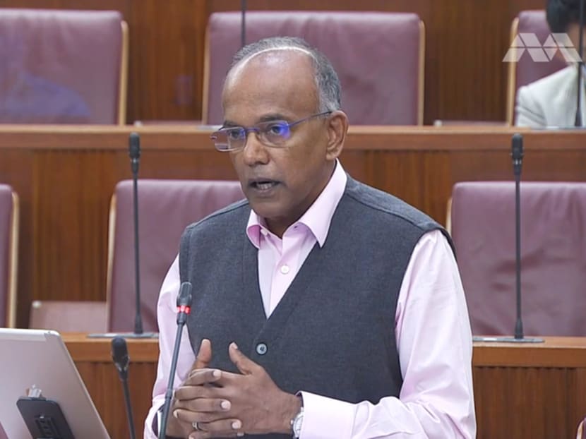 Law and Home Affairs Minister K Shanmugam speaking in Parliament on Oct 4, 2021.