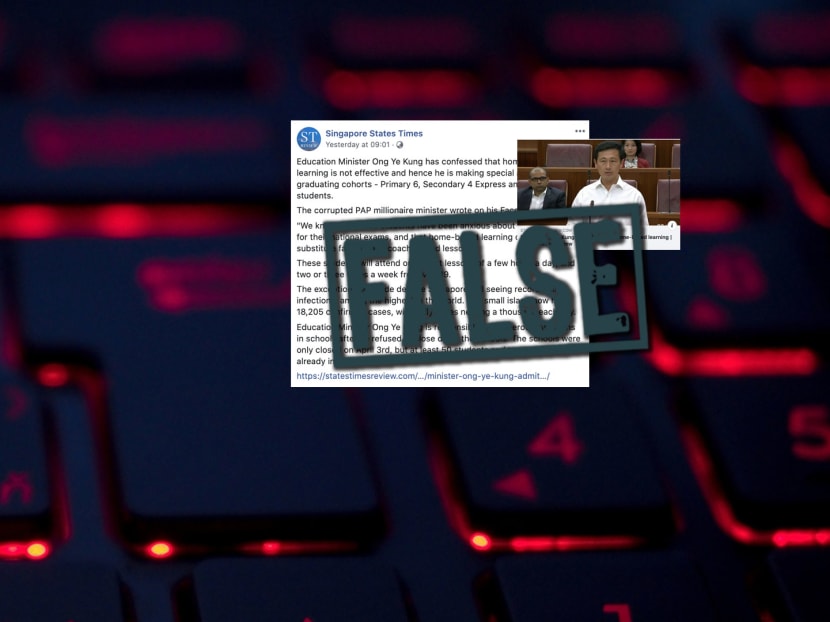 The Protection from Online Falsehoods and Manipulation Act (Pofma) office said that statements made by the Singapore States Times falsely implied that there were at least 50 students and teachers who had been infected by Covid-19 as a result of transmissions in schools.