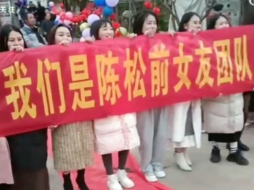 A group of women reportedly showed up to humiliate the groom at a wedding in Yunnan province, China, with a banner that read: "We are Chen Song's ex-girlfriend team, today we will destroy you".