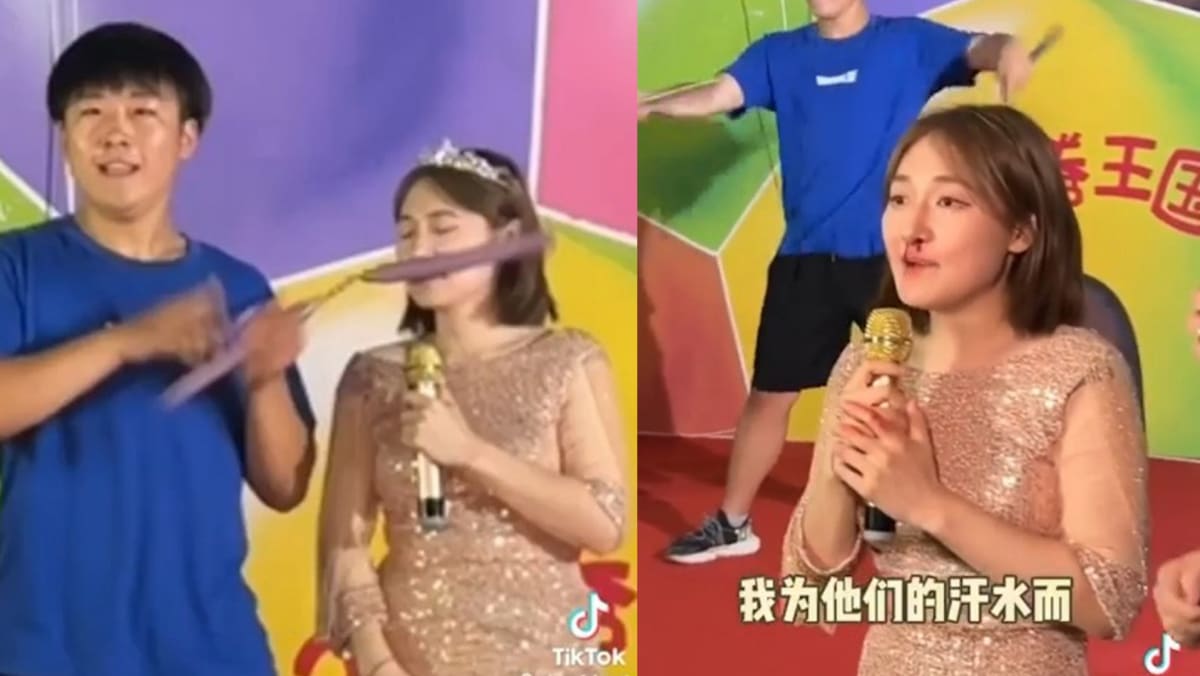 Chinese host hit in the face by nunchucks, soldiers on even when nose bleeds