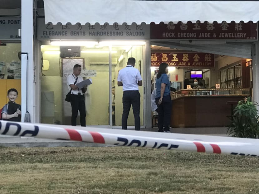 The scene of the alleged robbery at a jewellery shop in Ang Mo Kio on Wednesday (Aug 14) The scene of the alleged robbery at a jewellery shop in Ang Mo Kio on Wednesday (Aug 14)