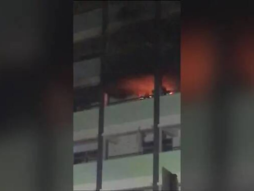 A screengrab from a video showing the fire that broke out in a flat in Jurong, Aug 18, 2019.