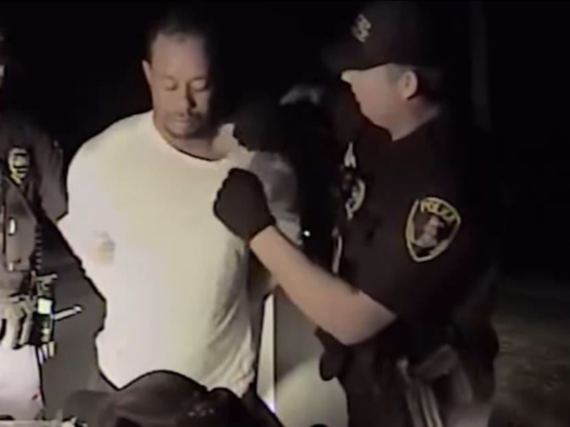 This still image from a dashcam video released by the Jupiter, Florida, Police Department shows Tiger Woods during his arrest. A toxicology report said Woods had five drugs in his body when he was taken in. Photo: AFP