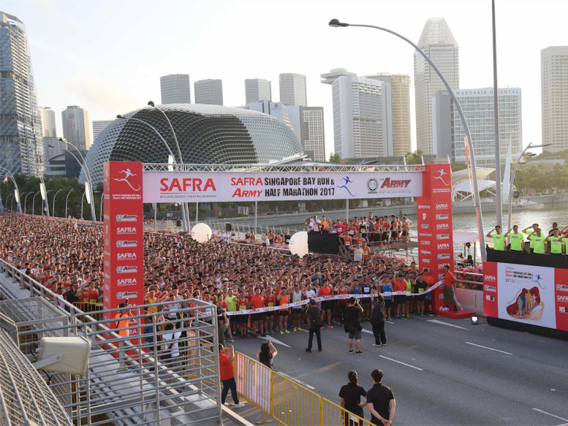 More than 41,000 people took part in this year's SAFRA Singapore Bay Run and Army Half Marathon. Photo: SSBR & AHM