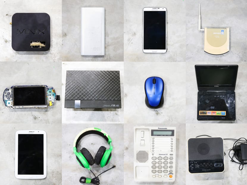 Laptops and cables are among the most common items found in the 20 recycling bins that have been placed in the outlets of electronic goods stores Harvey Norman, Gain City, Courts and Best Denki. Other items are modems, mobile phones and computers. Laptops and cables are among the most common items found in the 20 recycling bins that have been placed in the outlets of electronic goods stores Harvey Norman, Gain City, Courts and Best Denki. Other items are modems, mobile phones and computers.