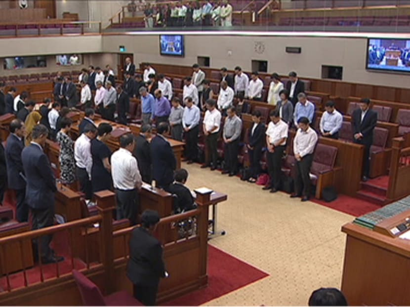 Members of Parliament observing a minute of silence on Tuesday (Sept 13) in memory of the late Mr S R Nathan. Photo: Channel NewsAsia