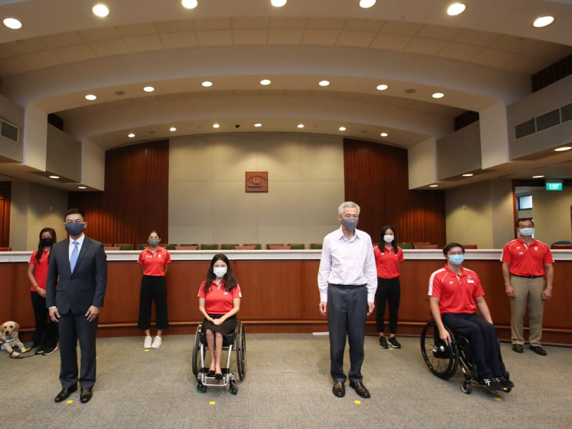 Prime Minister Lee Hsien Loong meets with Team Singapore Olympians and Paralympians in Parliament House on Oct 5, 2021.