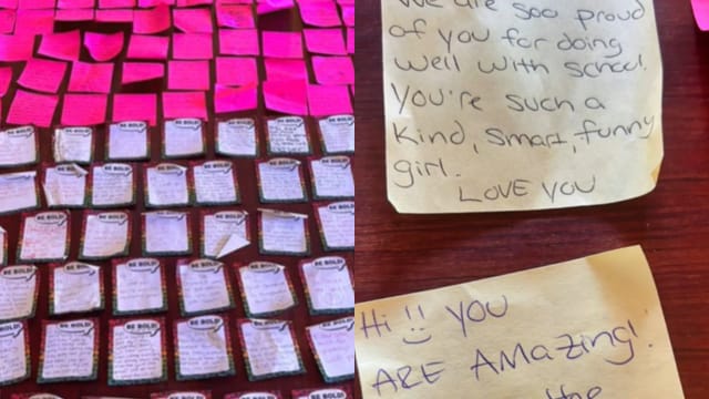 美国母亲分享丈夫给三女儿写数百张便当字条爆红  网民：好感动