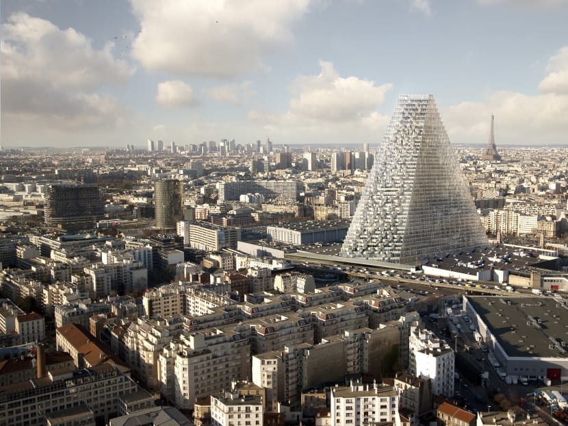 This computer image provided Monday, Nov 17, 2014 by architects Herzog & de Meuron shows the  proposed Triangle tower project in  Paris. Photo: AP