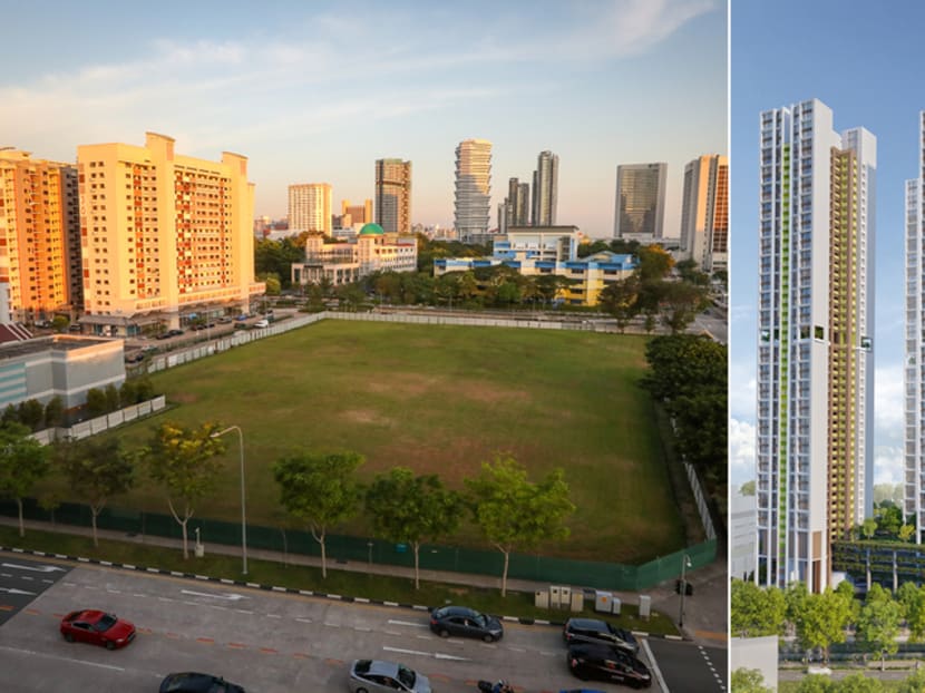 Land in Rochor (right) to be used for a new Build-To-Order project by the Housing and Development Board; an artist's impression (left) of the project.
