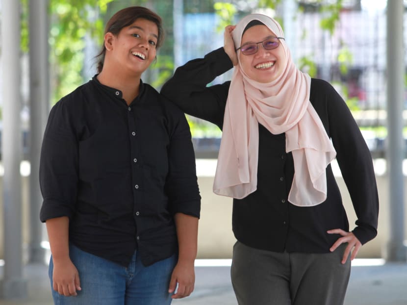 Nuraqilah Fatin Swat (left) became a full-time barista at the Bettr Barista Coffee Academy with the help of job coach Rosnah Jumat (right) at APSN Delta Senior School. Photo: Esther Leong