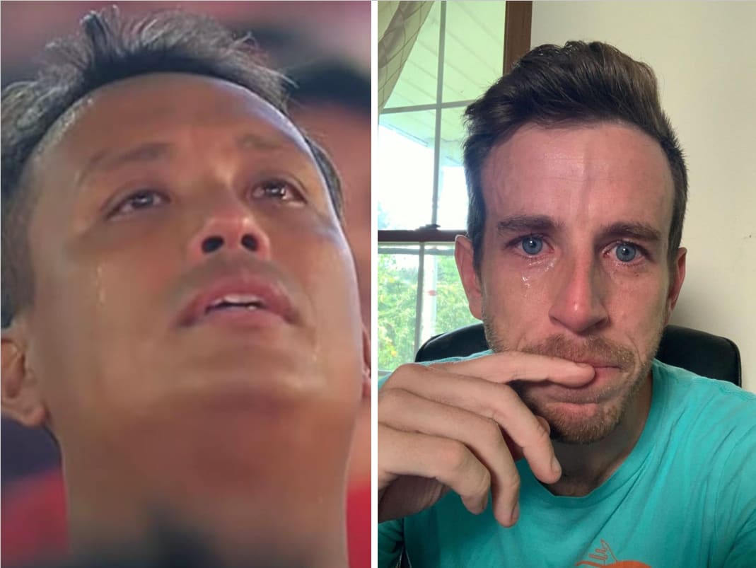 Mr Azuan Tan (left) was caught on camera with tears streaming down his face while singing the national anthem at this year’s National Day Parade (NDP) while Mr Braden Wallake – chief executive of US marketing agency HyperSocial – went viral after posting a teary-eyed selfie reflecting his guilt about having to lay off employees in his company.