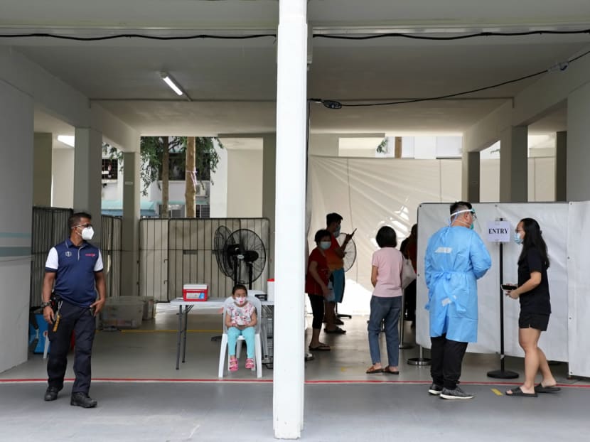 A swabbing exercise was conducted at the void deck at Block 507 for residents of Blocks 501 and 507 on Hougang Avenue 8 on June 1, 2021.