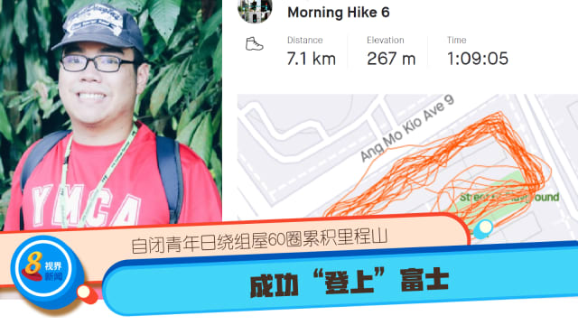 自闭青年日绕组屋60圈累积里程 成功“登上”富士山