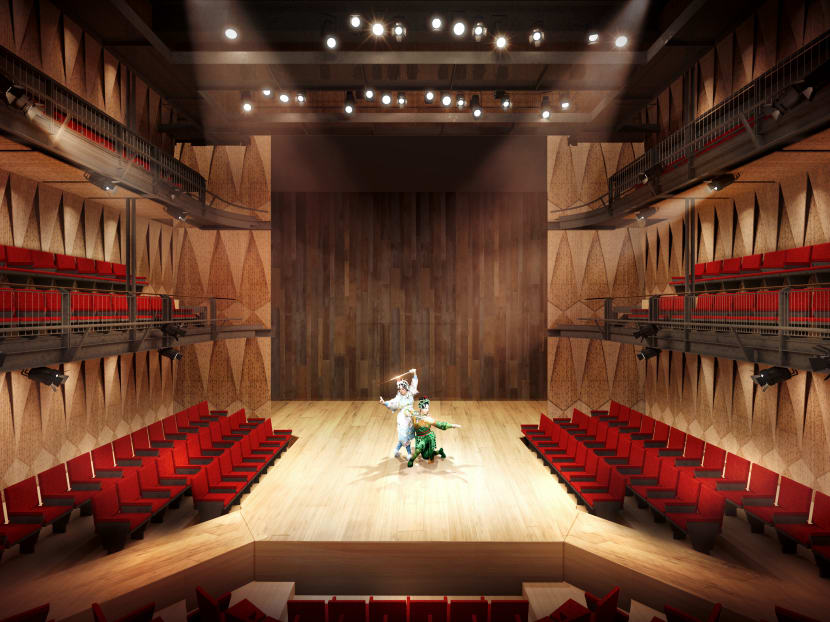 The main theatre at the new facility, the 358-seat Ngee Ann Kongsi Theatre, will feature Singapore’s first “thrust” stage — a stage which extends into the auditorium with the audience seated on three sides.