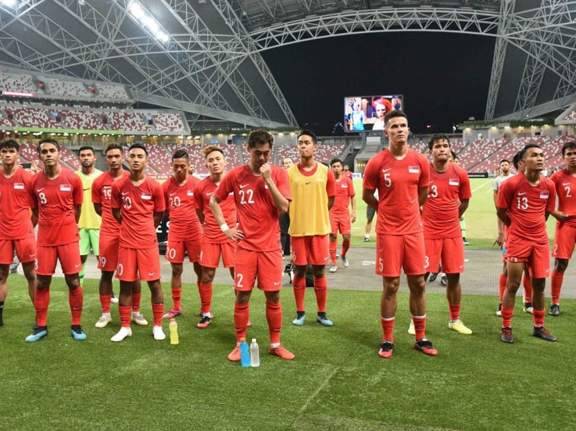 Singapore players at the National Stadium on Oct 16, when it lost 3-1 to Uzbekistan in a World Cup qualifier.