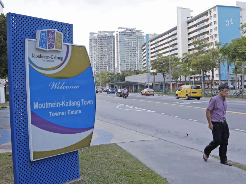A man walks past a sign of Moulmein-Kallang near Towner estate which was part of Moulmein-Kallang GRC. Moulmein-Kallang GRC has been dissolved, with the area now forming parts of Holland-Bukit Timah, Bishan-Toa Payoh, Tanjong Pagar and Jalan Besar GRCs. Photo: Raj Nadarajan