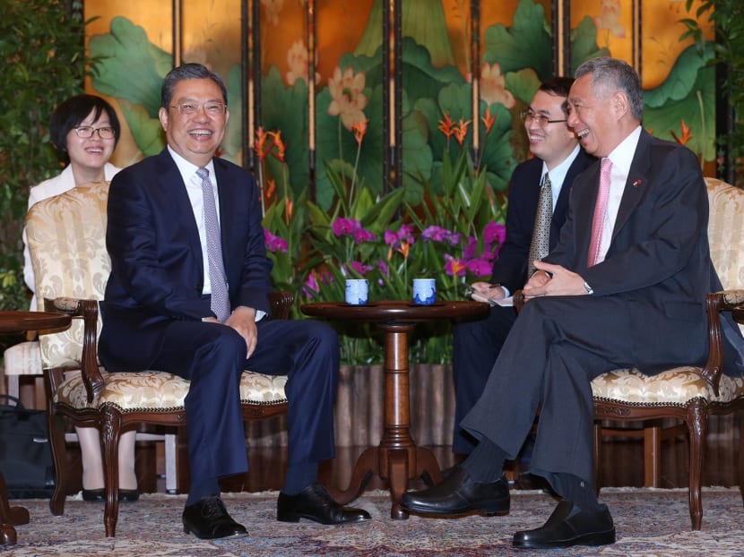 Mr Zhao (left) and PM Lee affirmed both countries’ strong and substantial relationship when they met at the Istana yesterday. Mr Zhao was in Singapore for the 6th China-Singapore Forum on Leadership. Photo: Wee Teck Hian