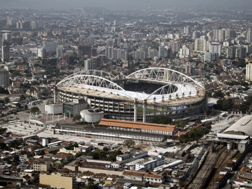 Aerial view of the Nilton Santos Olympic Stadium works for the Rio 2016 Olympic Games. Photo: AFP