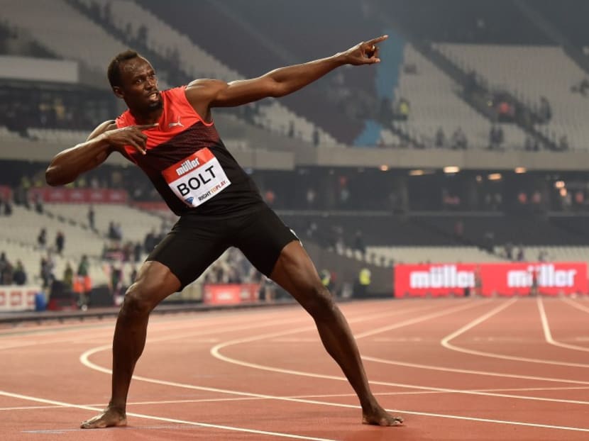 Jamaica's Usain Bolt creates his 'Lightening Bolt' pose as he celebrates winning the men's 200m at the IAAF Diamond League Anniversary Games athletics meeting on July 22, 2016. Photo: AFP