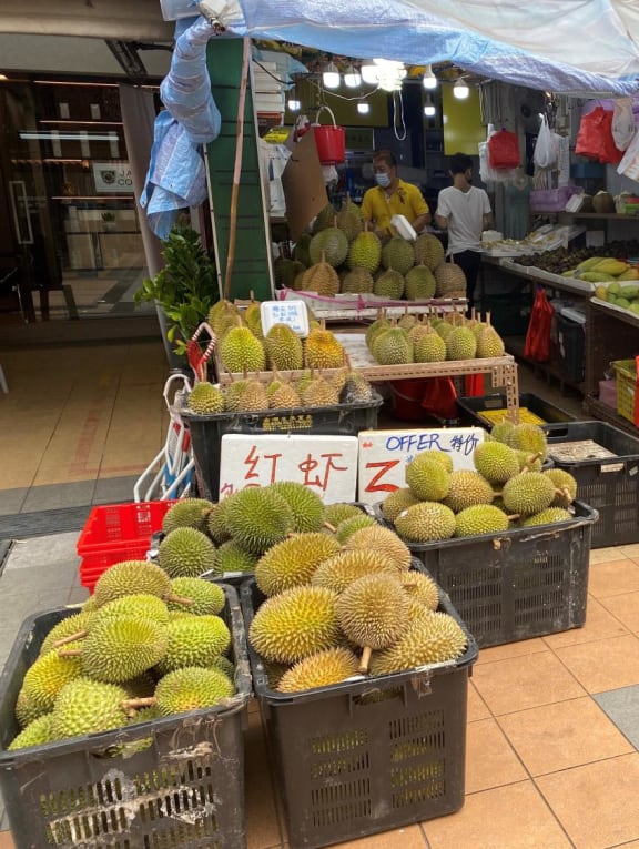 Durians being sold at fruit stall Hong Heng Fruit Trading in Toa Payoh on June 17, 2022.