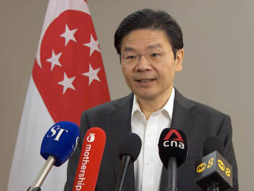 Deputy Prime Minister Lawrence Wong at a press conference on April 16, 2024. 