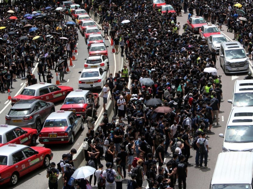 Hong Kong protesters occupy Harcourt Road in Admiralty, Hong Kong.