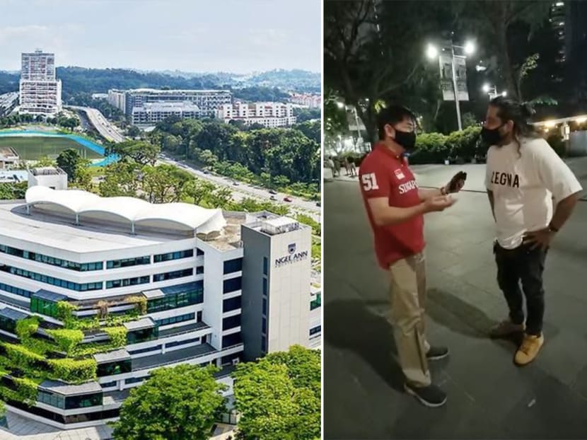 A view of Ngee Ann Polytechnic (left). TODAY understands that the man in a viral video (right) who called himself a racist is Mr Tan Boon Lee, a senior lecturer at the polytechnic’s School of Engineering.