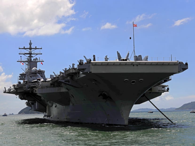 The USS Ronald Reagan aircraft carrier as seen in Hong Kong sea, Monday, Oct 2, 2017. Photo: AP