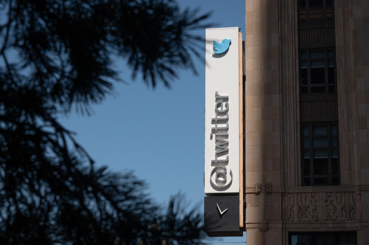 The Twitter logo is seen outside their headquarters in downtown San Francisco, California. The Twitter logo is seen outside their headquarters in downtown San Francisco, California.