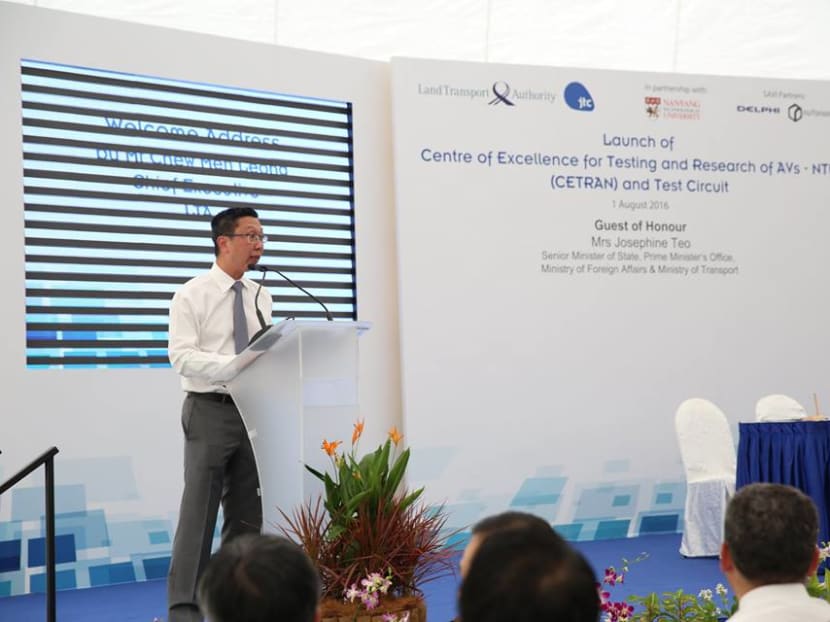 Mr Chew Men Leong giving the opening address at the launch of #CETRAN and Test Circuit on Aug 1, 2016. Photo: LTA