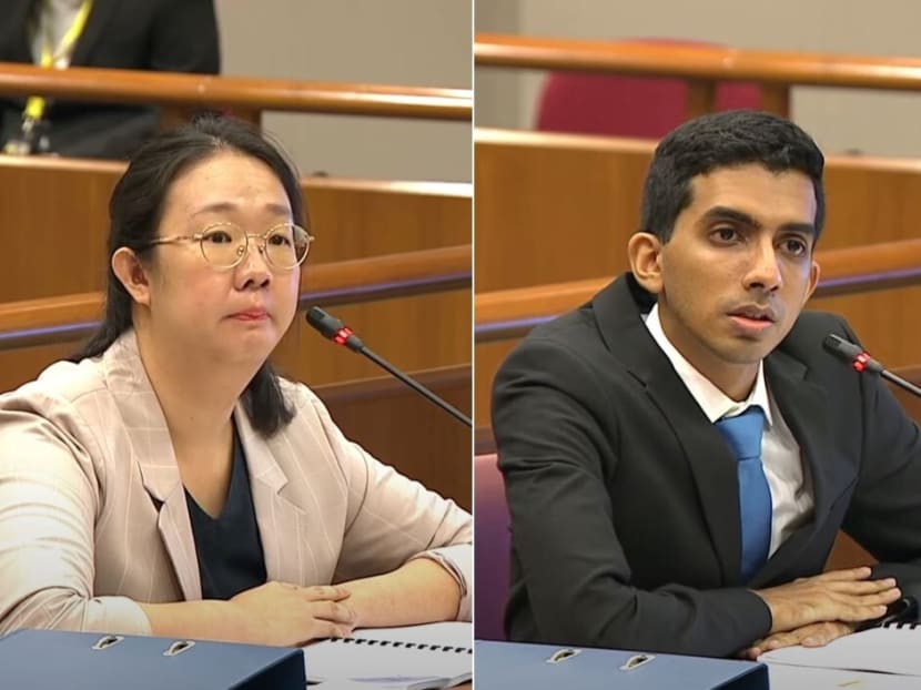 Ms Loh Pei Ying (left) and Mr Yudhishthra Nathan testified before Parliament's Committee of Privileges in December 2021.