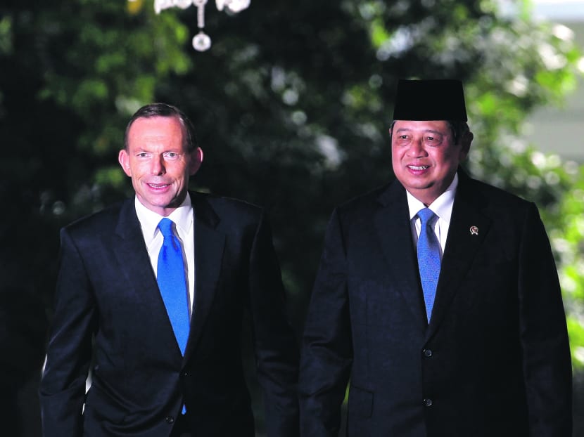 Australian Prime Minister Tony Abbott with Indonesian President Susilo Bambang Yudhoyono at the Presidential Palace in Jakarta yesterday. Photo: Reuters