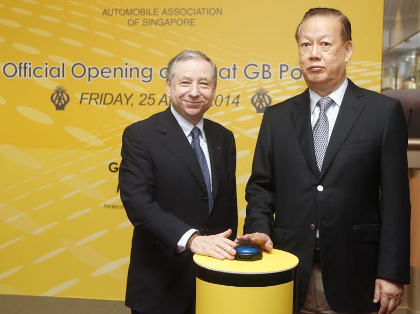 Mr Bernard Tay (right) with FIA President Jean Todt at an event earlier this year. Photo: Wee Teck Hian