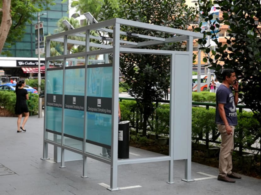 One of the designated smoking areas in Orchard Road, as part of efforts to reduce smoking in the area. Photo: Nuria Ling