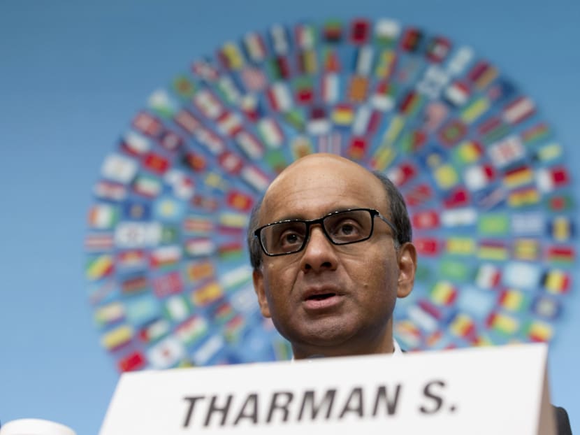 IMFC Chair and Singapore Finance Minister Tharman Shanmugaratnam speaks during a news conference at World Bank Group-International Monetary Fund Spring Meetings in Washington, Saturday, April 12, 2014. Photo: AP